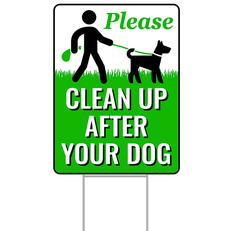 Clean Up After Your Dog Sign With Metal Wire Posts Included