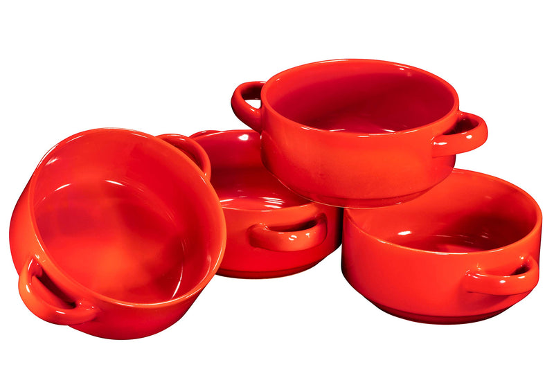 19 Ounce Ceramic Soup Bowls with Handles, Set of 4, 19 Ounce Large Ceramic Red