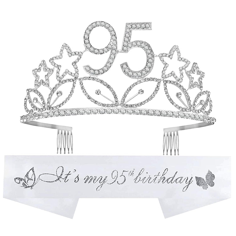 95th Birthday Sash and Tiara for Women - Fabulous Glitter Sash + Stars