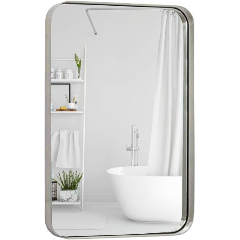 16x24 Inch Silver Frame Metal Brushed Rectangular Bathroom Mirror