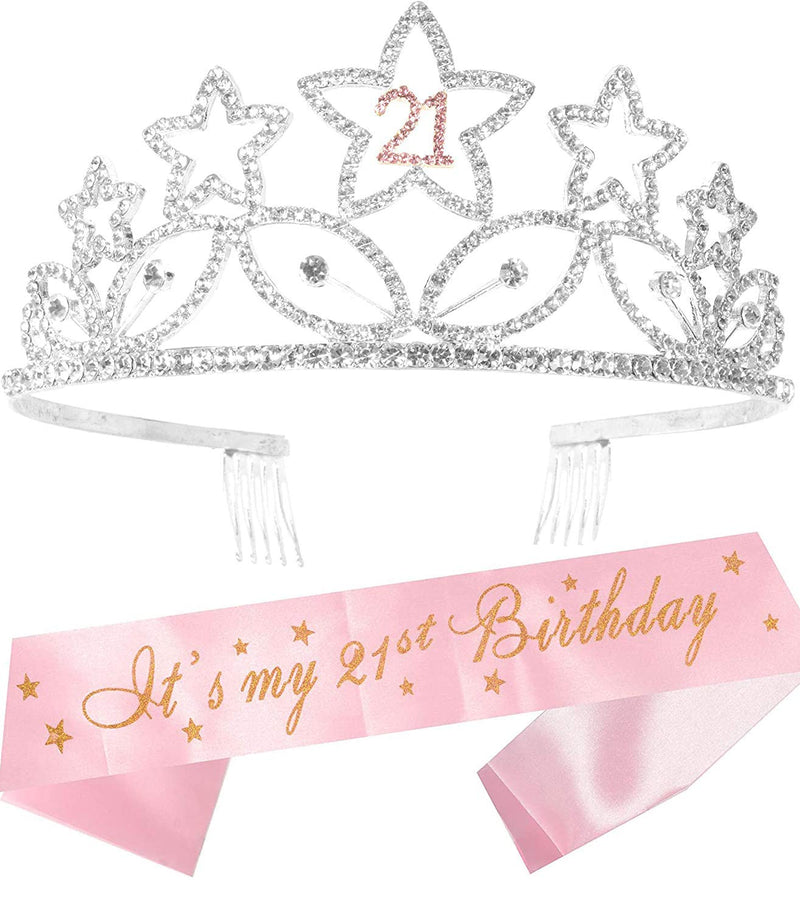 21st Birthday Sash and Tiara for Women - Fabulous Set: Glitter Sash + Floating Ribbon