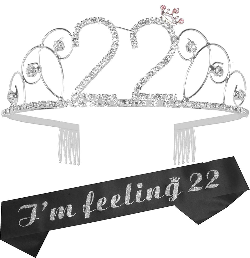 22nd Birthday Sash and Tiara for Women - Fabulous Set: Glitter Sash + Basic