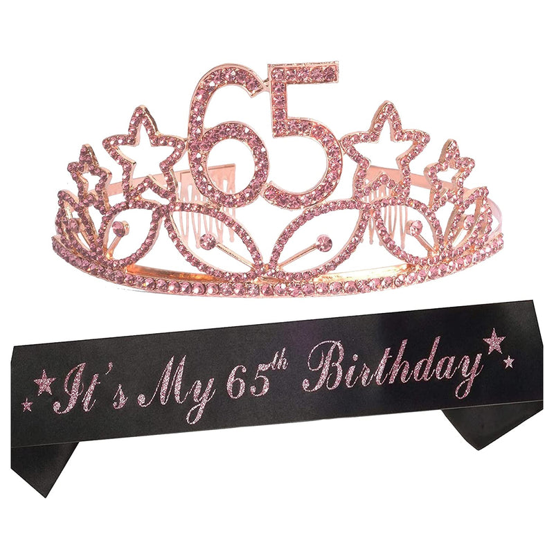 65th Birthday Sash and Tiara for Women - Fabulous Glitter Sash + Stars