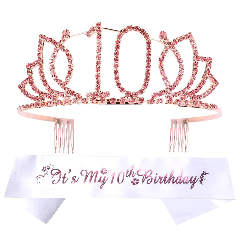 Girls 10th Birthday Sash and Tiara - Fabulous Glitter Sash + Blooming