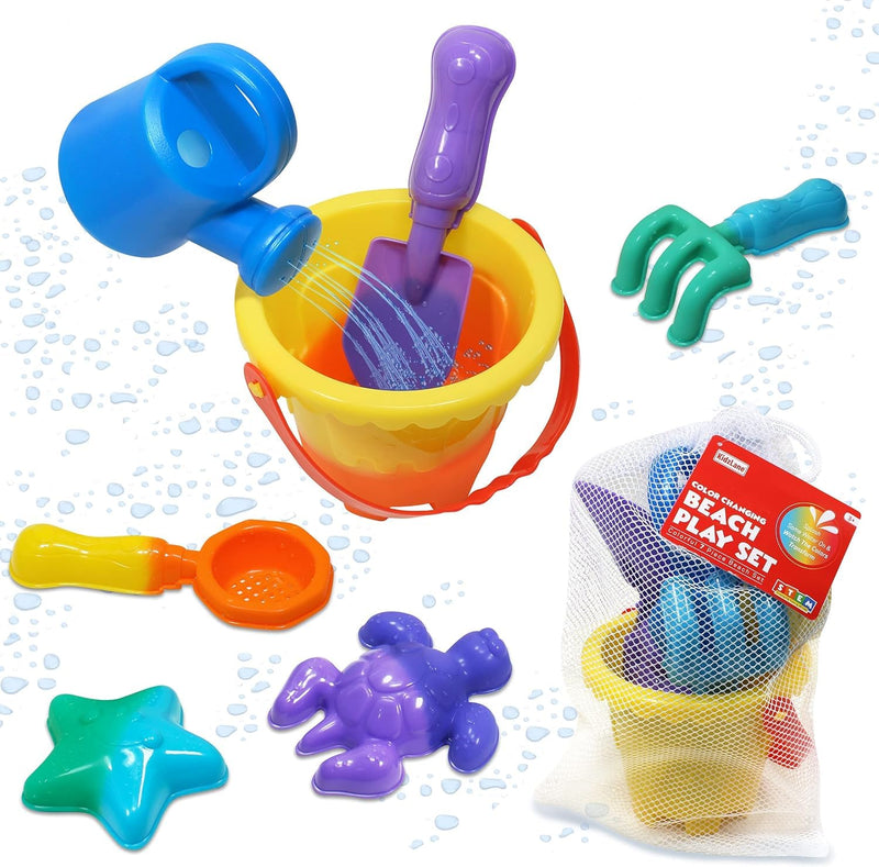 Color changing water toy set with mesh drawstring carry bag. Pool, beach and outdoor