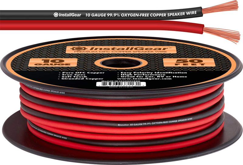 Speaker Wire 10 Gauge - 999% Oxygen Free Copper (Ofc) - Red/Black (50 Feet).