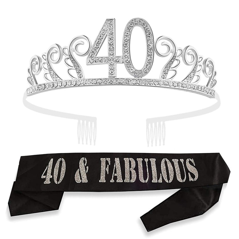 40th Birthday Sash and Tiara for Women - Fabulous Glitter Sash + Waves