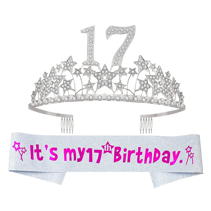 Girls 17th Birthday Sash and Tiara - Fabulous Set: Glitter Sash