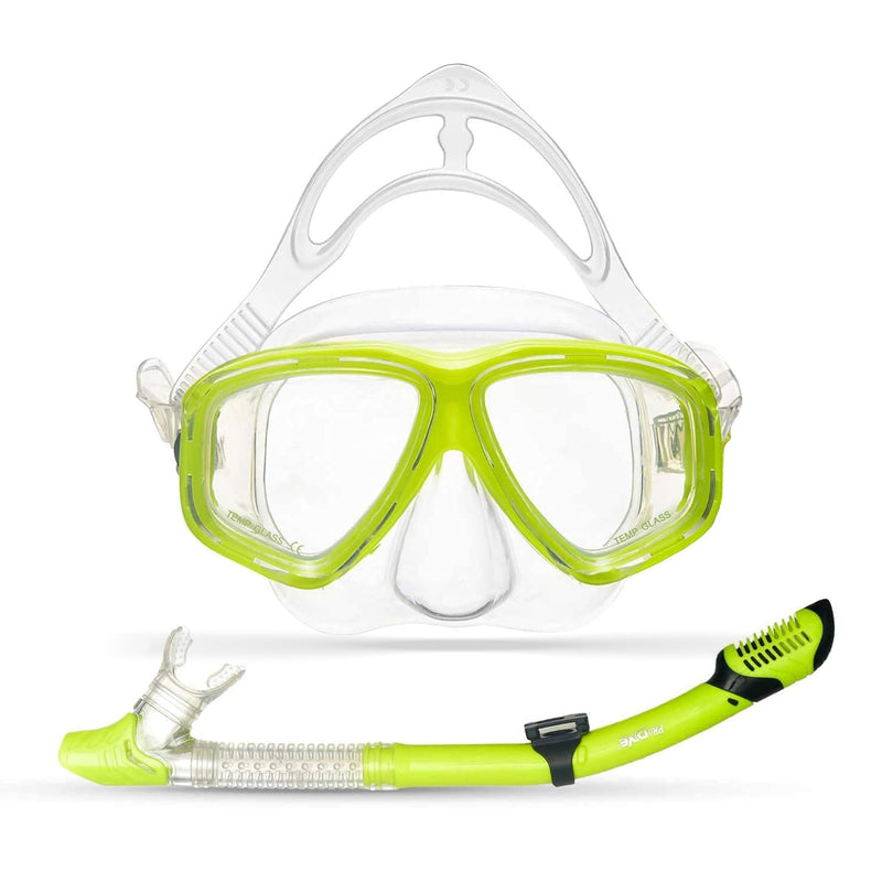 Dry Top Adult Snorkeling Set - Tempered Glass Diving Mask, Anti-Fog Lens