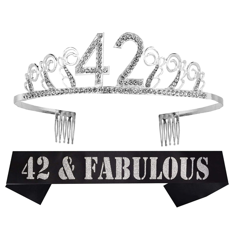 42nd Birthday Sash and Tiara for Women - Fabulous Glitter Sash + Waves