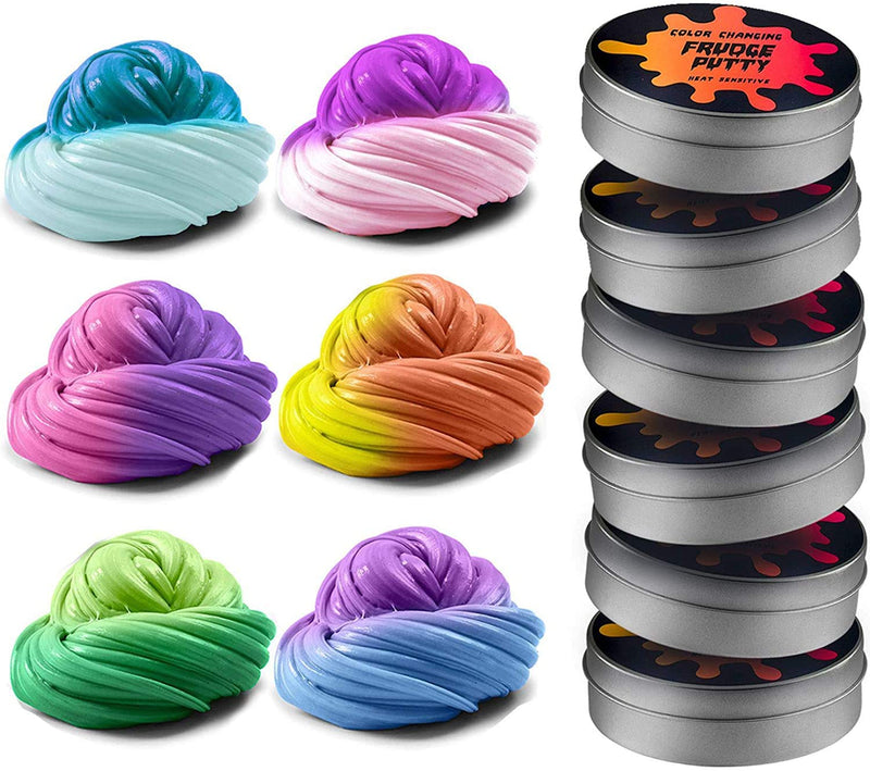 Color Changing Frudge Putty Heat Sensitive - 6 Pack Slime Putty - 2 ounces each