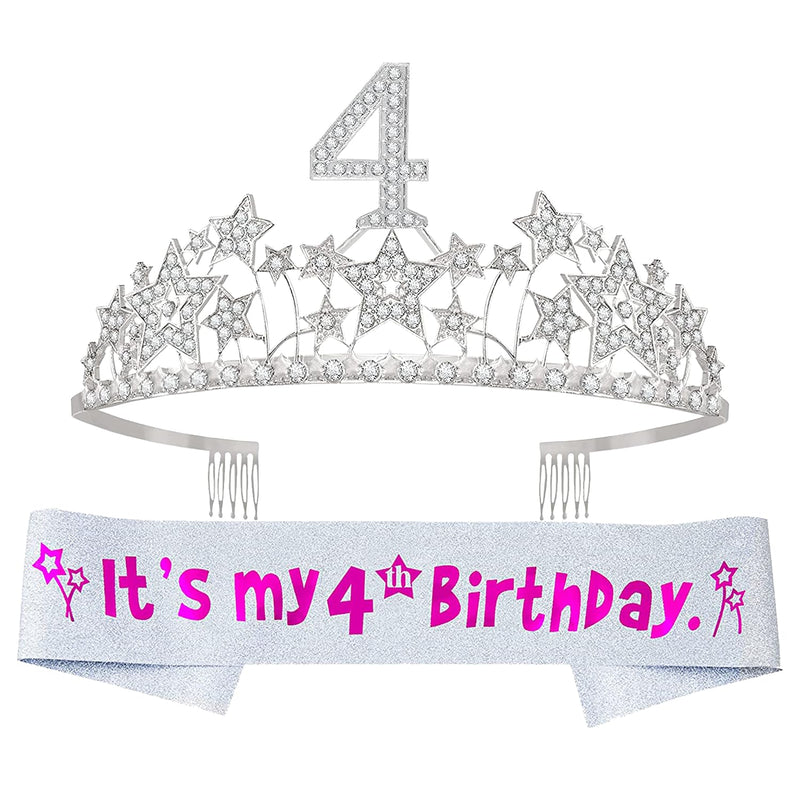 Girls 4th Birthday Sash and Tiara - Fabulous Glitter Sash + Starry Sky