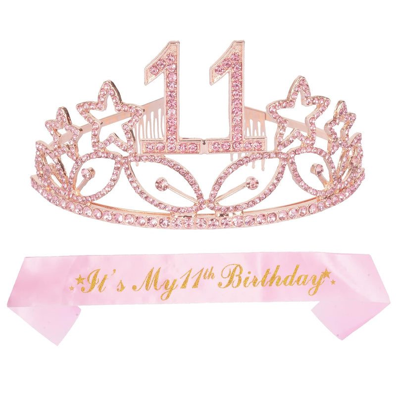 Girls 11th Birthday Sash and Tiara - Fabulous Glitter Sash + Stars