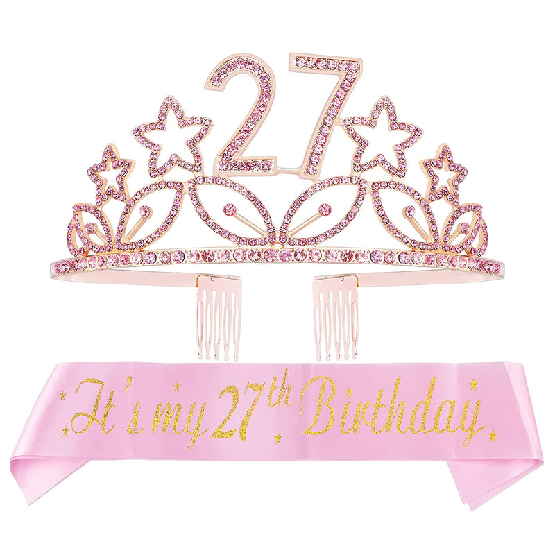 27th Birthday Sash and Tiara for Women - Fabulous Set: Glitter Sash + Stars