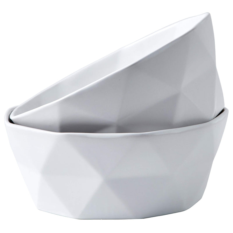 60 Ounce Geometric Ceramic Soup Bowls, Set of 2, 60 Ounce Large White Ceramic Soup Bowls