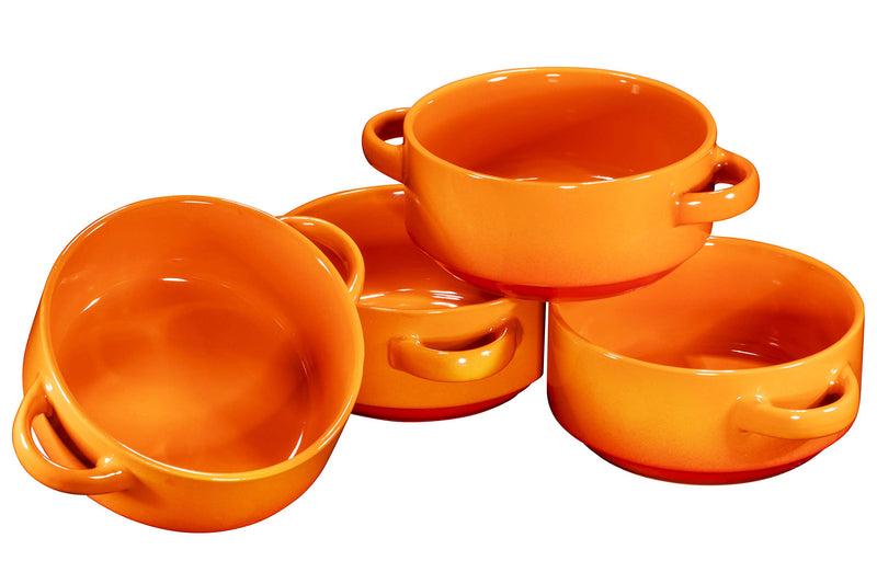 19 Ounce Ceramic Soup Bowls with Handles, Set of 4, 19 Ounce Large Ceramic Orange