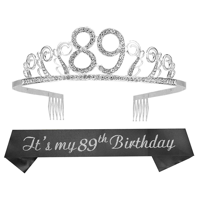 89th Birthday Sash and Tiara for Women - Fabulous Glitter Sash + Waves