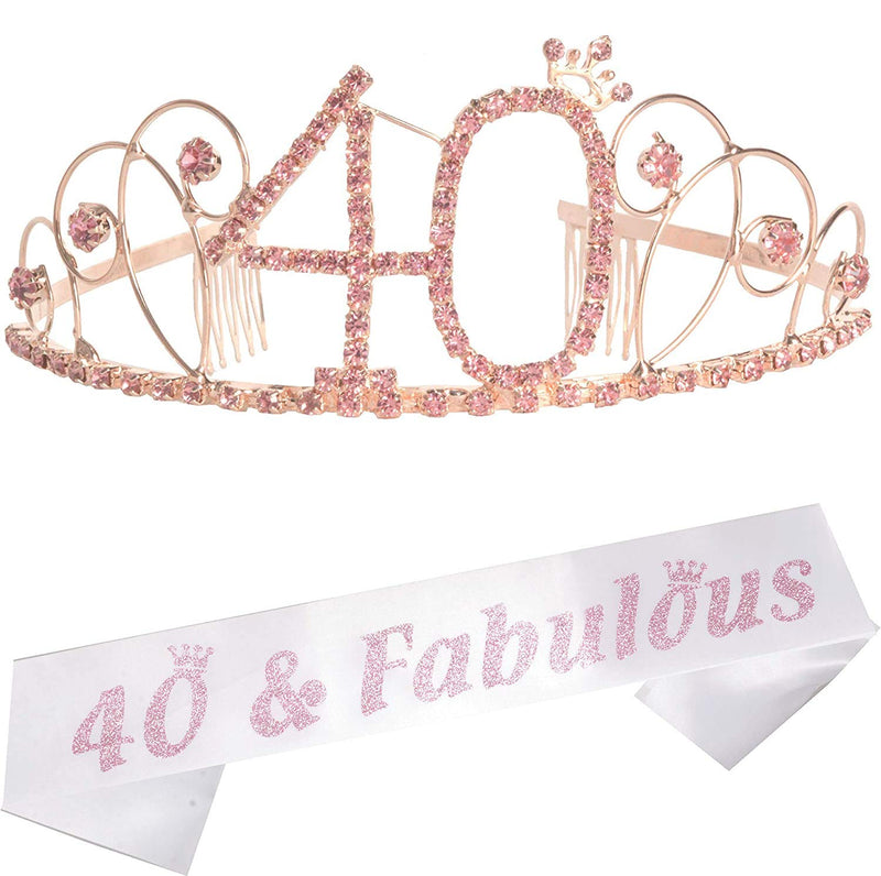 40th Birthday Sash and Tiara for Women - Fabulous Glitter Sash + Basic