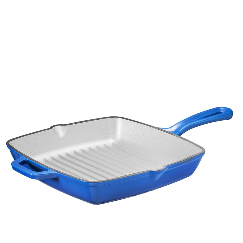 Pre-Seasoned 10 Inch Blue Square Cast Iron Indoor Grill Pan