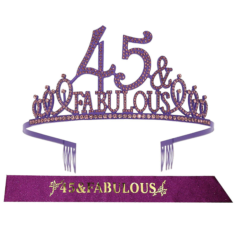 45th Birthday Sash and Tiara for Women - Fabulous Glitter Sash + Fabulous