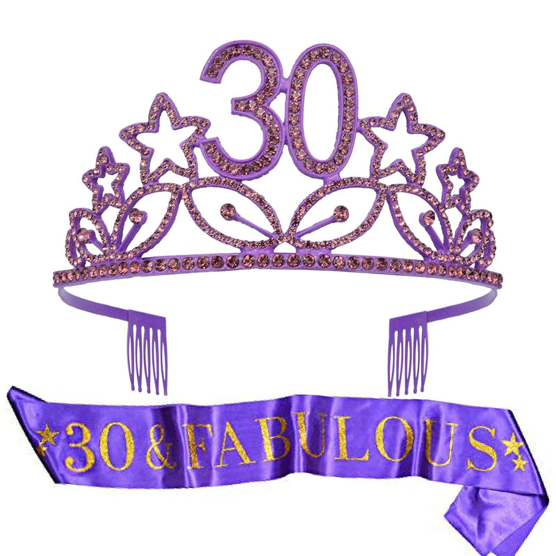 30th Birthday Sash and Tiara for Women - Fabulous Glitter Sash + Stars