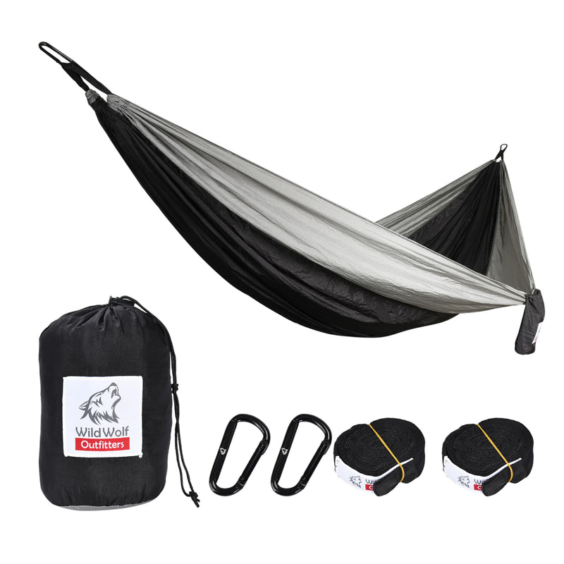 Black Camping Hammock - Portable and Lightweight Hammock with Straps for Trees