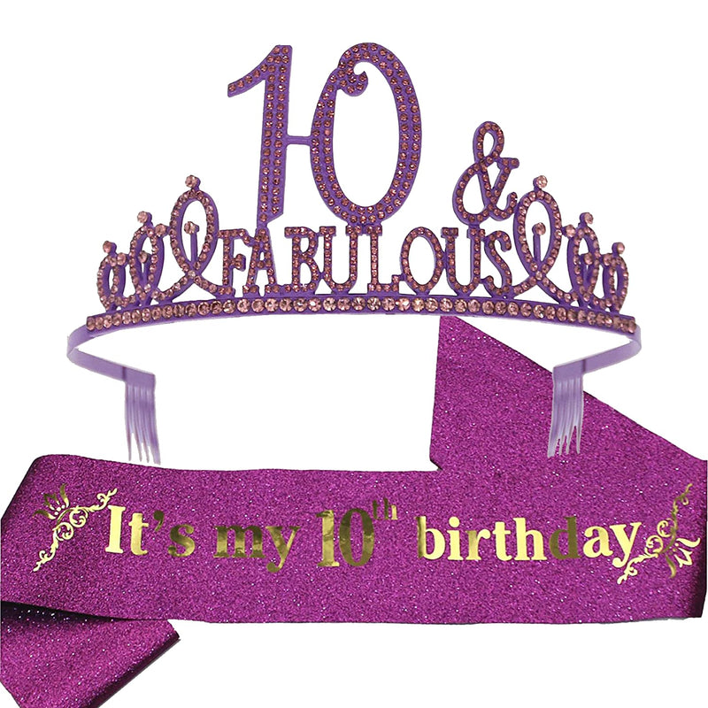 Girls 10th Birthday Sash and Tiara - Fabulous Glitter Sash + Fabulous