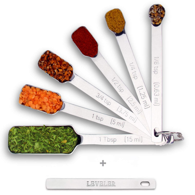 Measuring Spoon Set of 7 Includes Bonus Leveler Premium Rustproof Heavy Duty