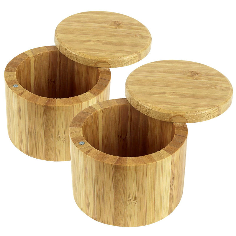 2-piece bamboo salt and pepper bowls, wooden spice containers with magnet