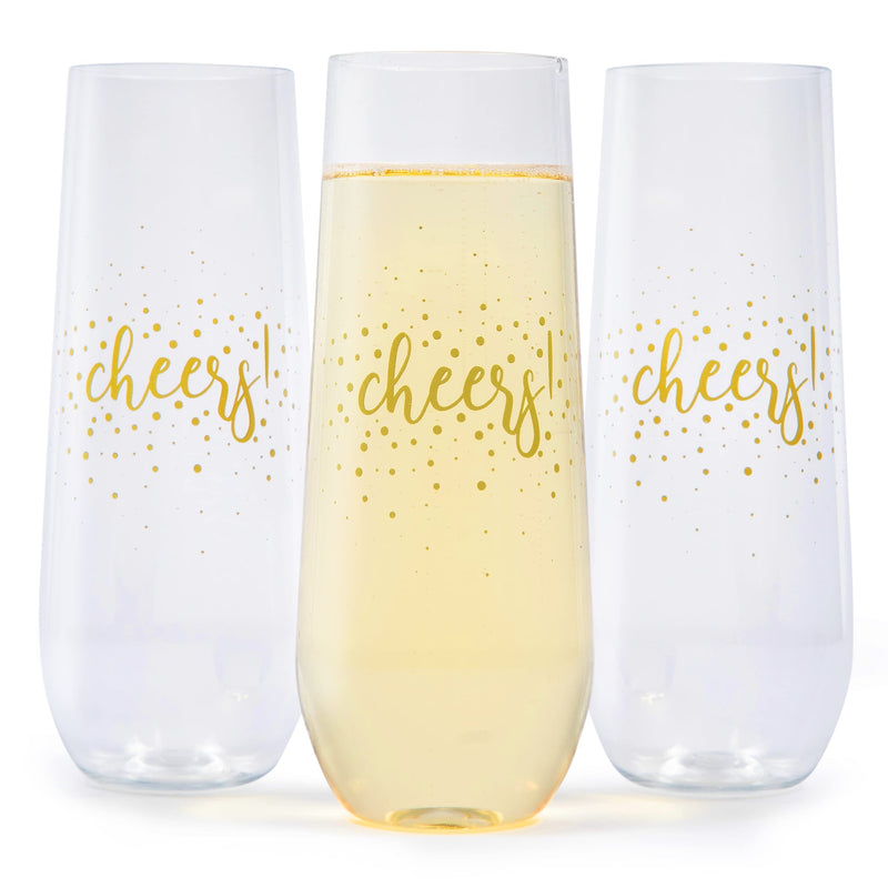 Pack of 24 9oz Plastic Stemless Champagne Flutes - Clear Plastic Wine Glasses