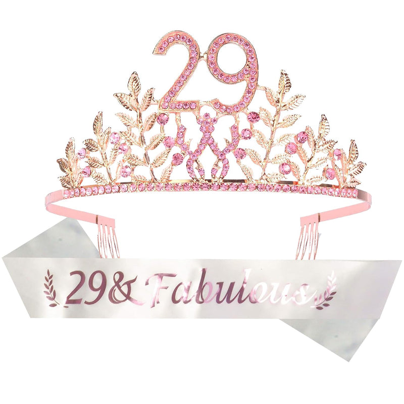 29th Birthday Sash and Tiara for Women - Fabulous Set: Glitter Sash + Leaves