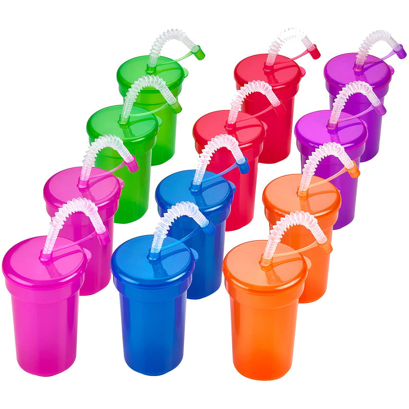 Neon Sipper Cups - 55 Inch - 12 Oz - Colorful Neon Cups with Lids and Straws