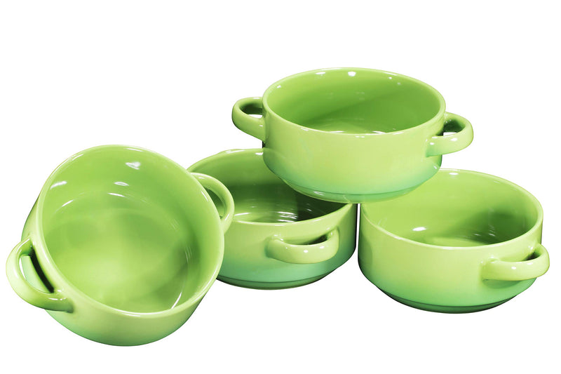 19 Ounce Ceramic Soup Bowls with Handles, Set of 4, 19 Ounce Large Ceramic Green