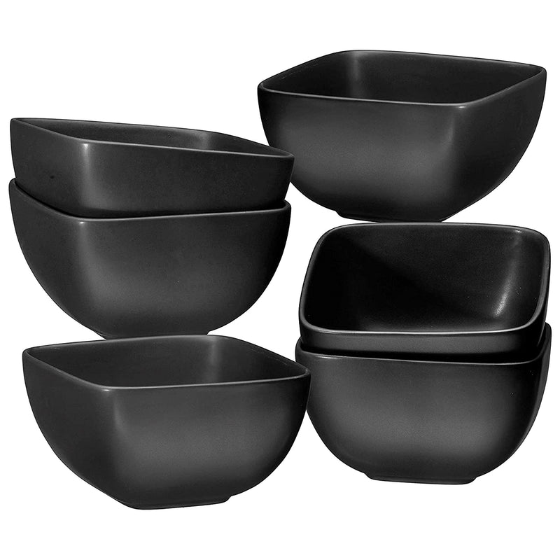 26oz Black Square Porcelain Ceramic Soup Bowls with Handles Stockpot Set