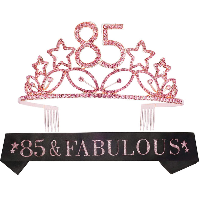 85th Birthday Sash and Tiara for Women - Fabulous Glitter Sash + Stars