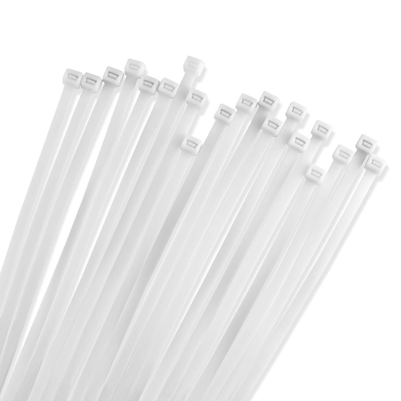 24" White Zip Ties (Pack of 50), 175 Pound Tensile Strength - Heavy Duty