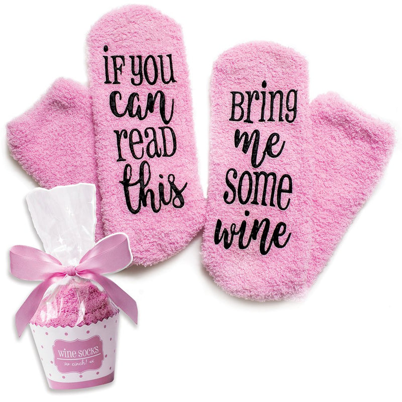 ! Luxury fluffy wine socks in cupcake gift packaging. Valentine&