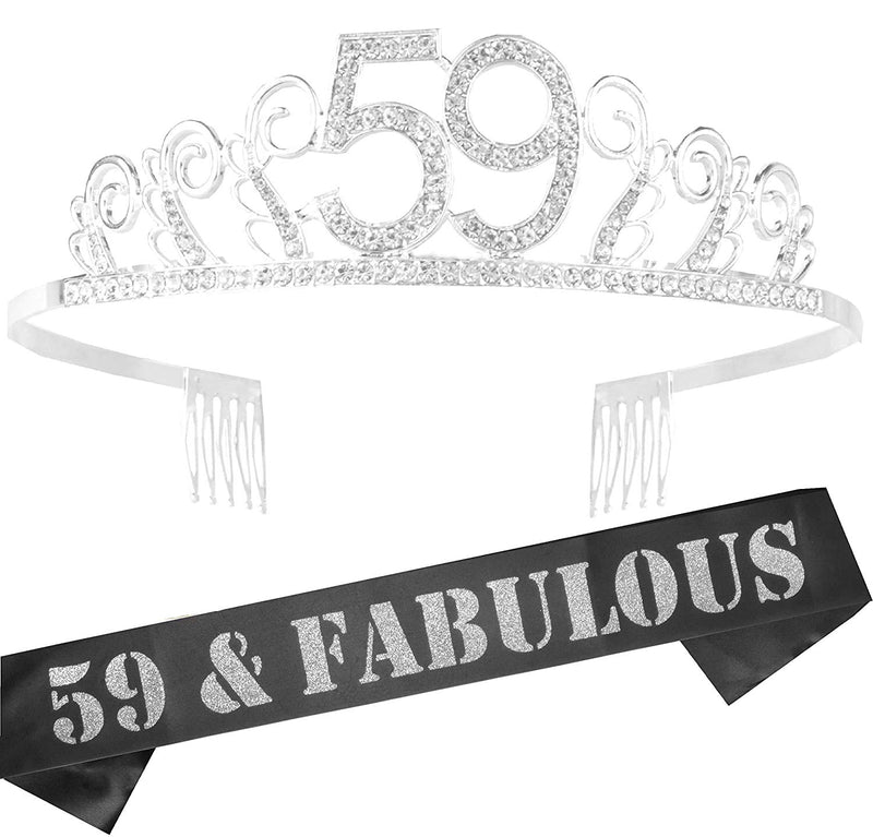 59th Birthday Sash and Tiara for Women - Fabulous Glitter Sash + Waves