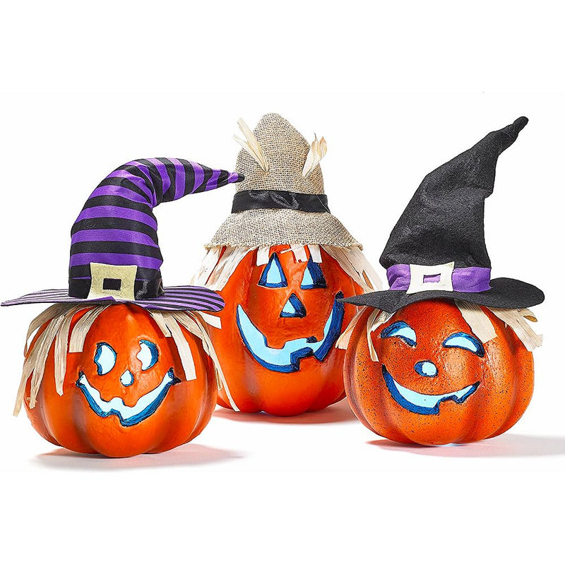 Set of 3 Luminous Happy Halloween Lanterns Decorative Pumpkin Decorations Made of Foam