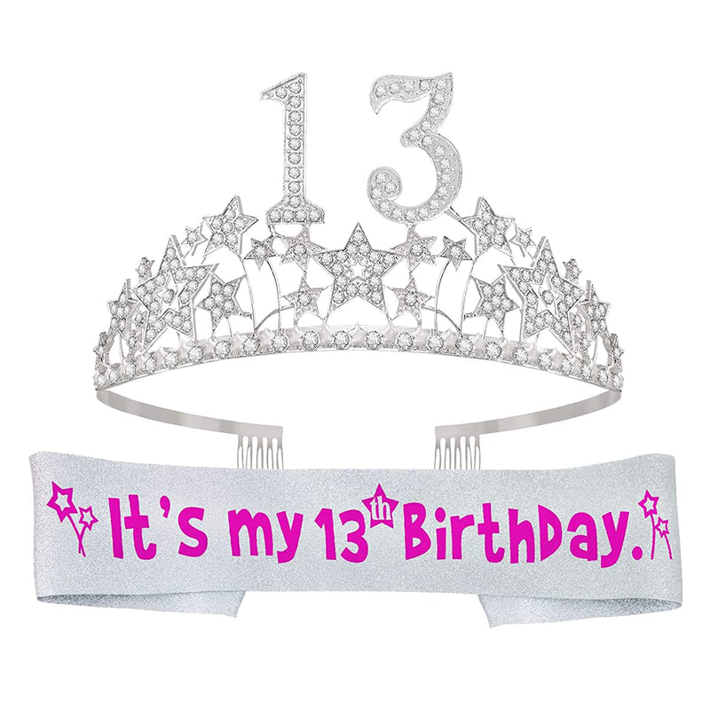 Girls 13th Birthday Sash and Tiara - Fabulous Set: Glitter Sash