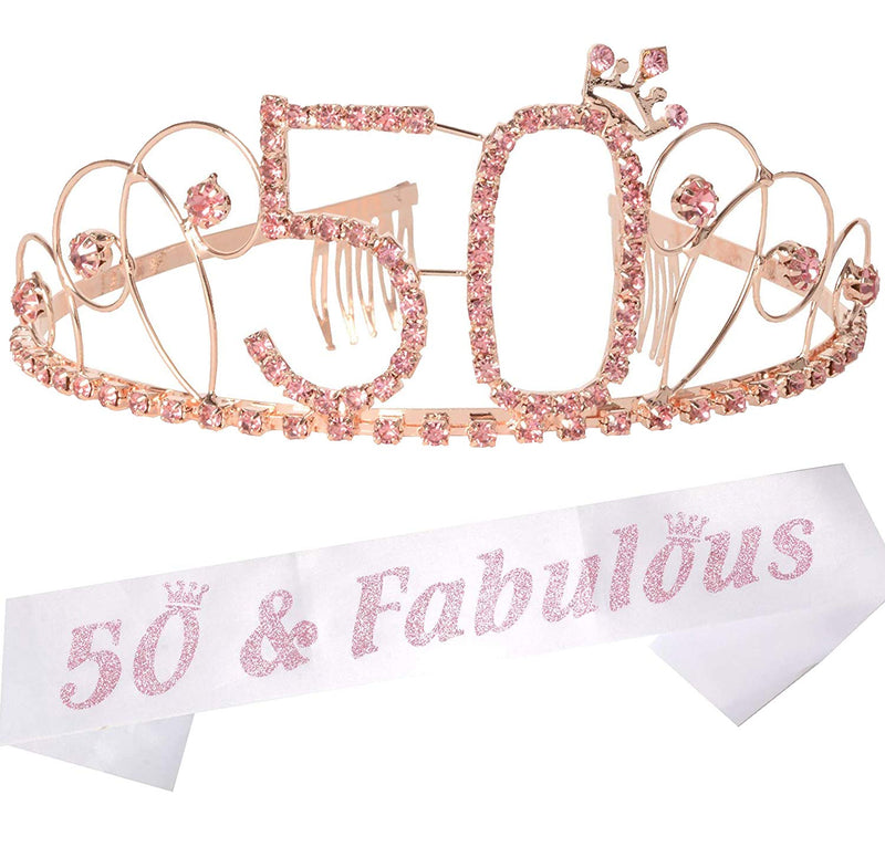 50th Birthday Sash and Tiara for Women - Fabulous Glitter Sash + Basic