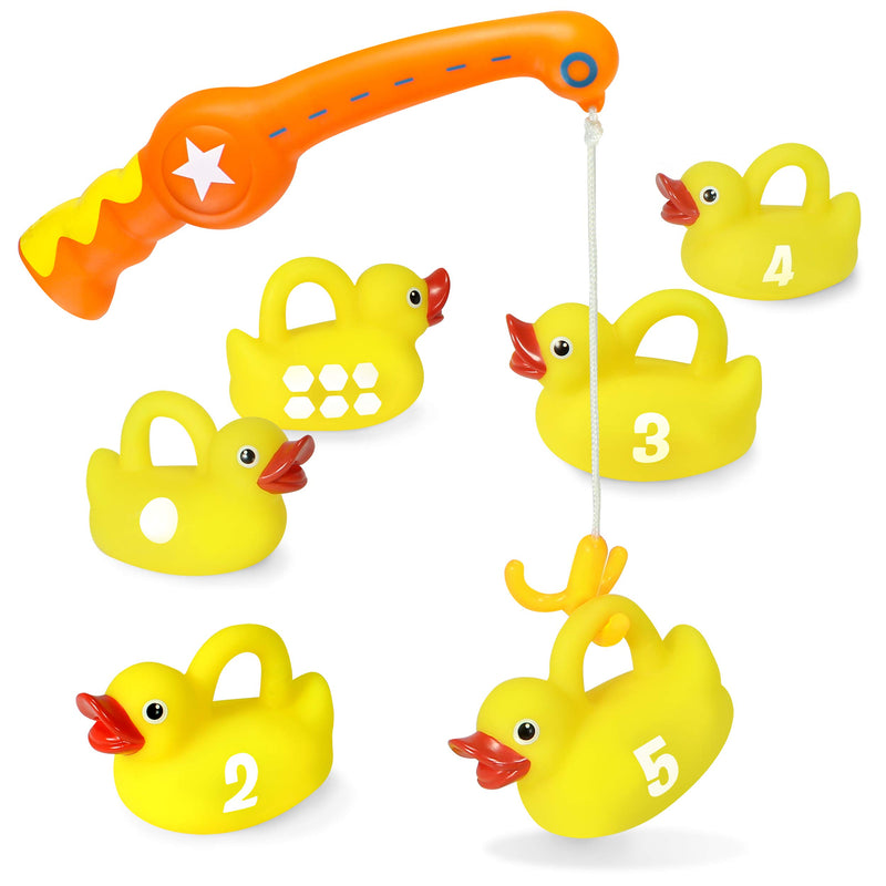 Bathtub Toy Fishing Game - 1 toy fishing rod and 6 rubber ducks - Teaches