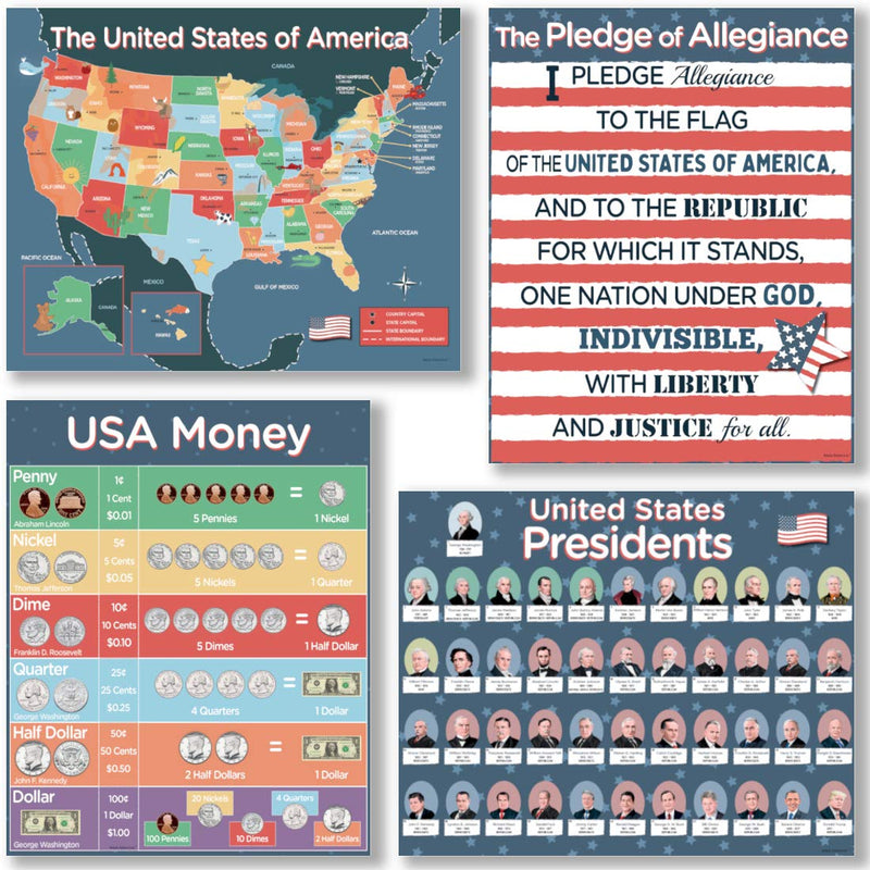 US History Classroom Decorations - Pack of 4 including US Presidents