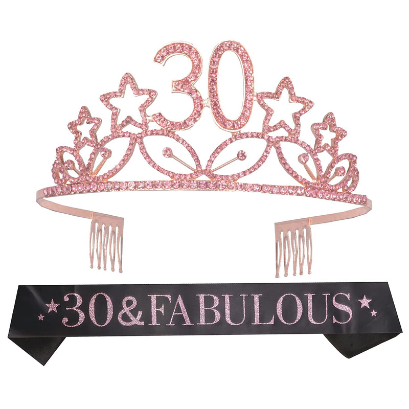 30th Birthday Sash and Tiara for Women - Fabulous Glitter Sash + Stars