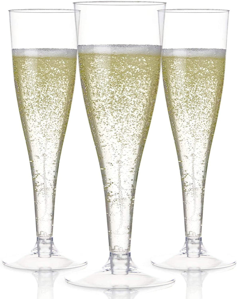 100 Clear Disposable Champagne Glasses - Glasses for Weddings, Parties, New Year&