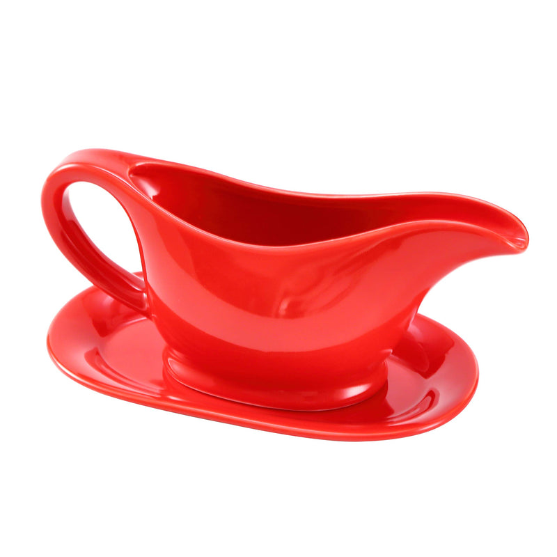 11oz Red Ceramic Gravy Boat with Tray, 11oz Small Ceramic Serving Bowl