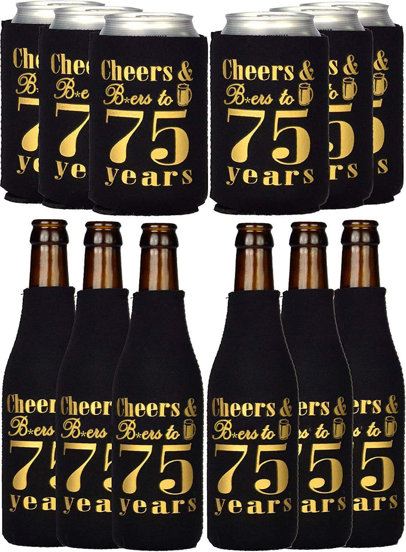 75th Birthday Gifts for Men - Black and Gold Neoprene Can Cooler - Bottle Cooler