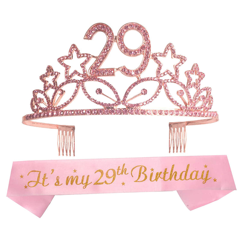 29th Birthday Sash and Tiara for Women - Fabulous Set: Glitter Sash + Stars