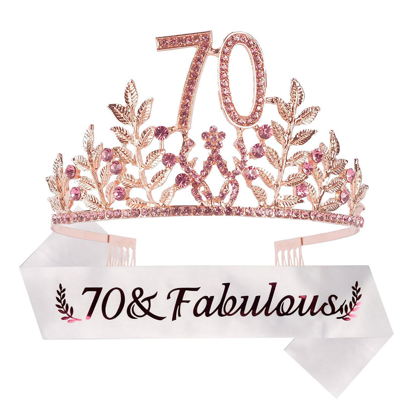 70th Birthday Sash and Tiara for Women - Fabulous Glitter Sash + Leaves