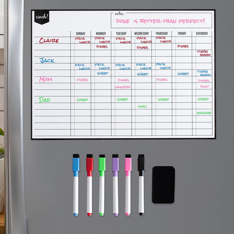 Magnetic Multi-Child Dry-Erase Chore Chart (17" x 12") - 6 Whiteboard Markers